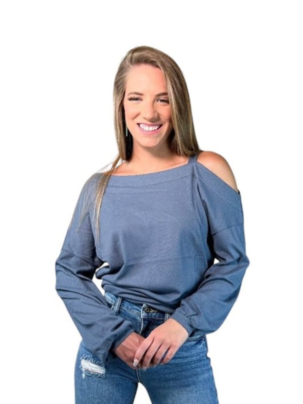 Asymmetrical Off the Shoulder Indigo Blue Top